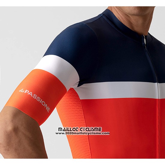 2019 Maillot Ciclismo La Passione Bleu Blanc Orange Manches Courtes et Cuissard